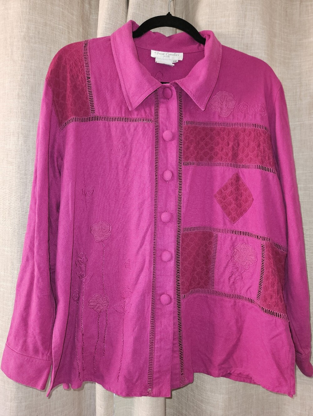 Vintage Great Cavalier By St Paul 100% Silk Blouse Fuschia Petite Medium